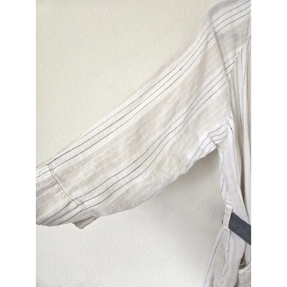 Serena & Lily Womens Striped 100% Linen Robe White Beige S/M Made in Portugal